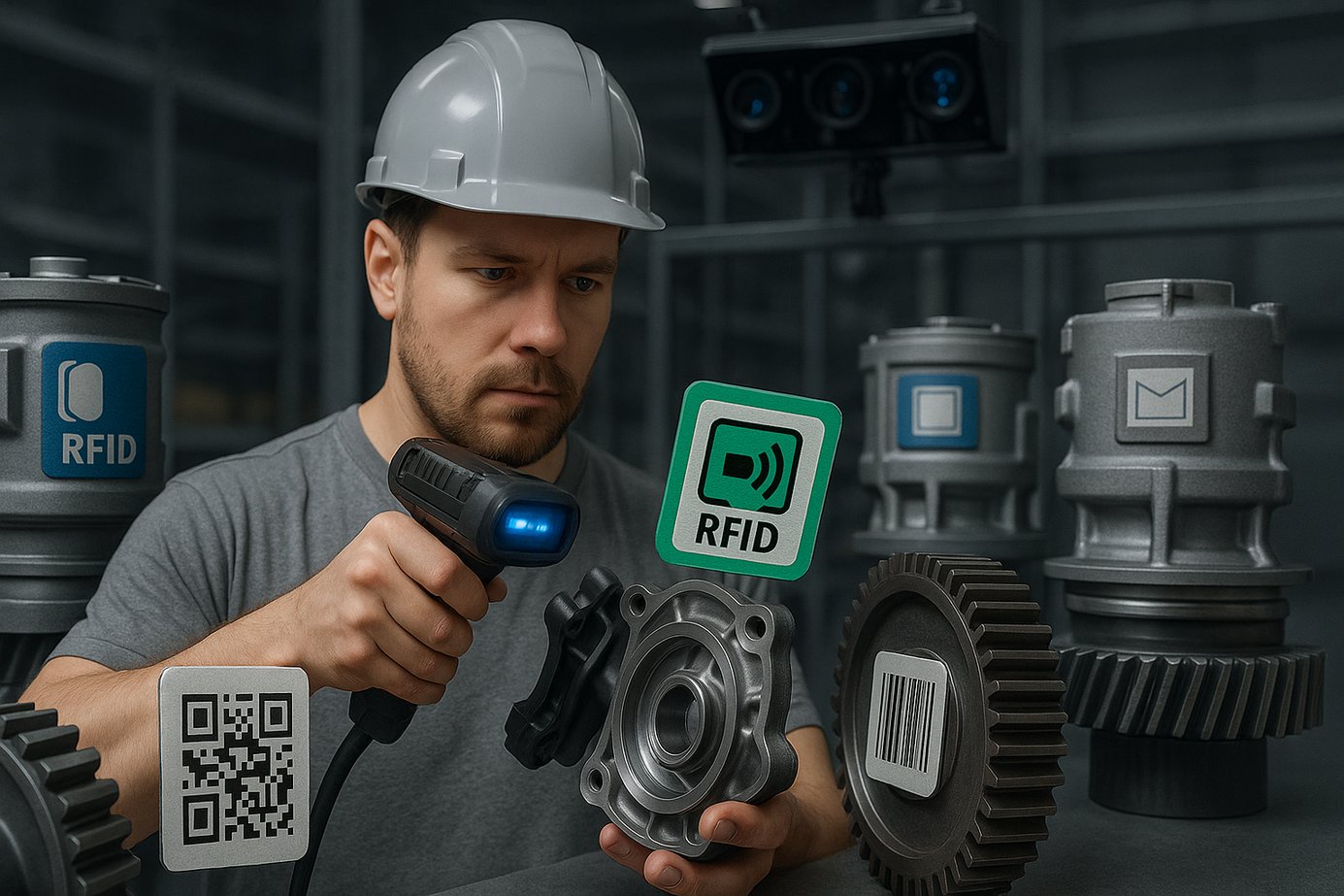 Сканирование RFID-метки на автозапчасти в системе цифровой идентификации.
